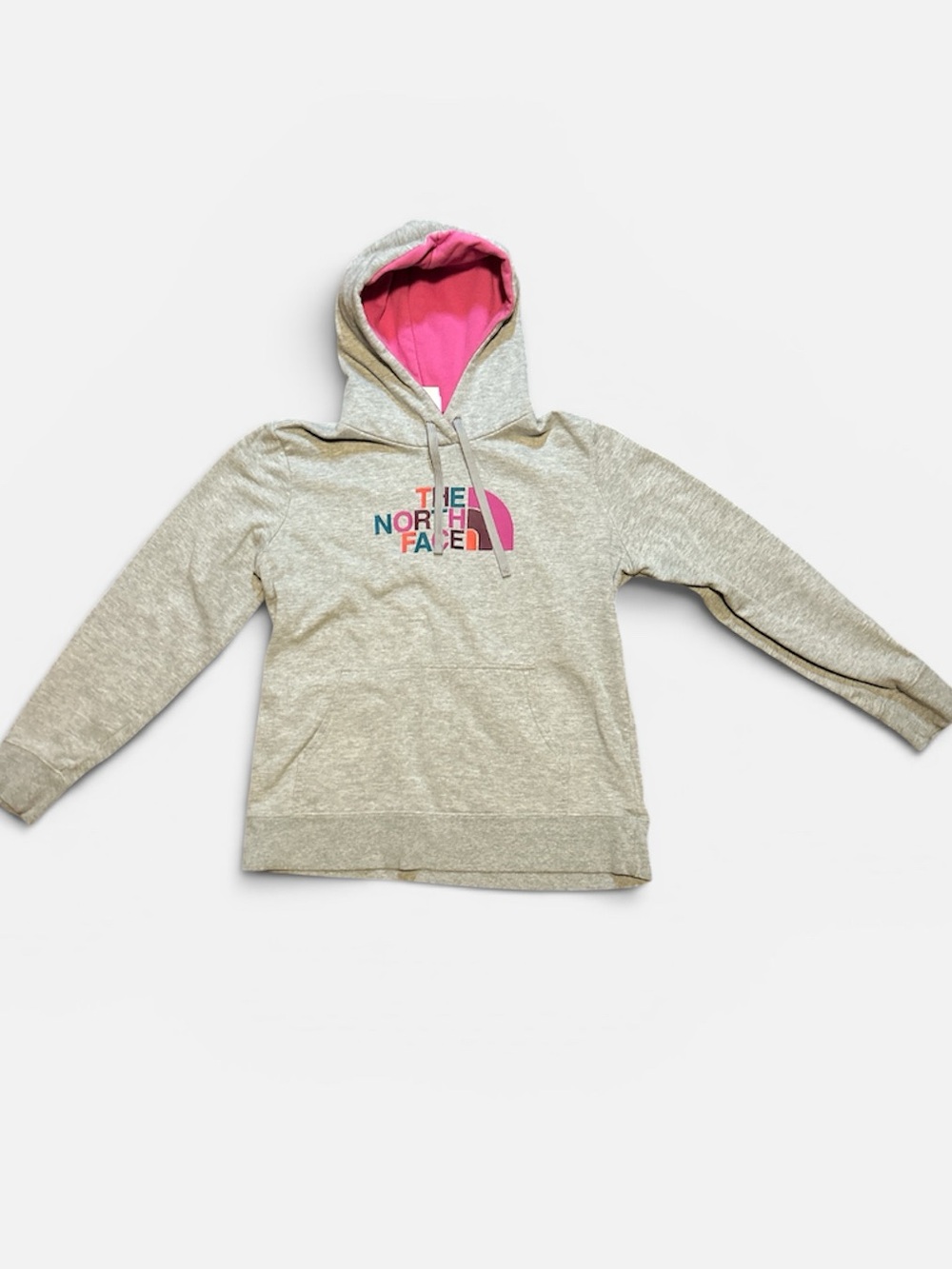 The North Face Heather Gray Hoodie with Pink Hood Lining